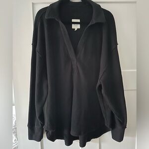 Aerie lumber Jane waffle polo sweatshirt Size XL True Black